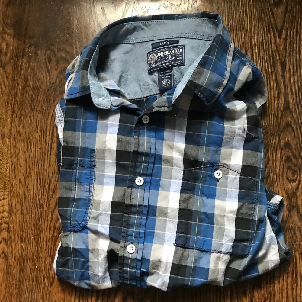 American Rag Blue/Black Checkered Button Down LG
